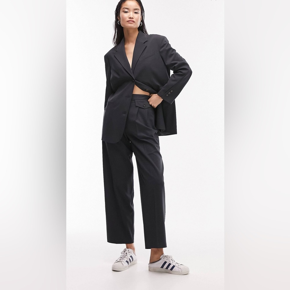 Topshop Tailored Slouch Peg Leg Pants - Grey Petrol, Size 2
